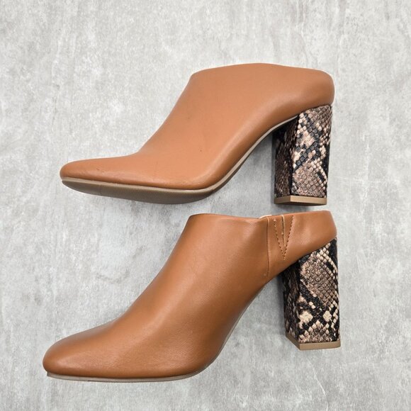 Square Toe Western Ankle Booties 6.5 Brown Block Heel Slip On Mule Shoe Boots - Picture 6 of 12